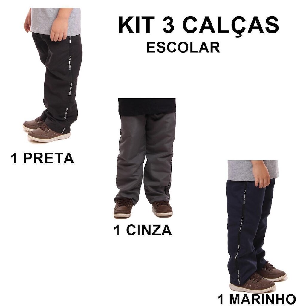 3 peças Calça Infantil Esporte Escolar