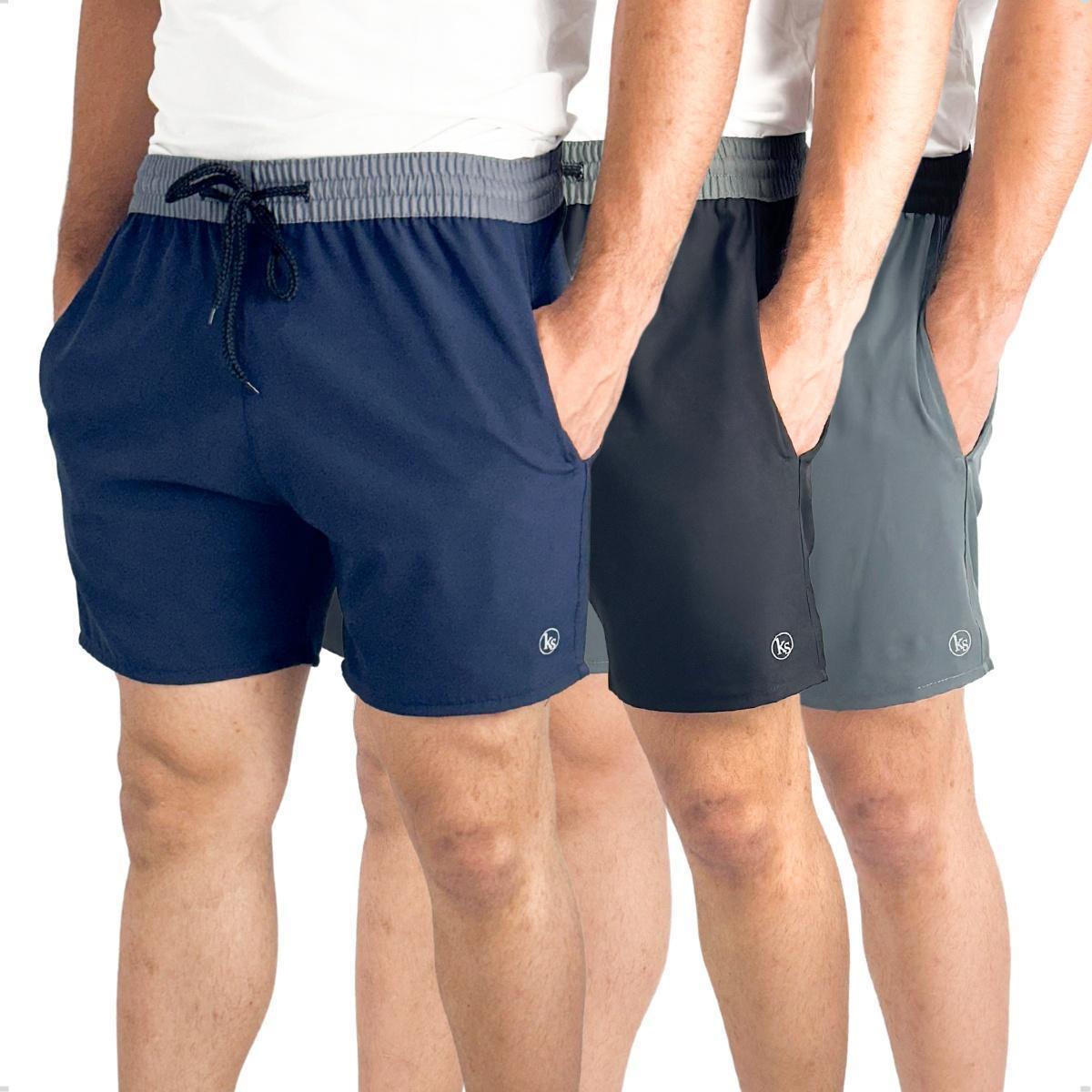 3 Short Masculino Academia Treino Bermuda Curta Praia Tactel com Elastano Menor preço em 3 Short Masculino Academia Treino Bermuda Curta Praia Tactel com Elastano