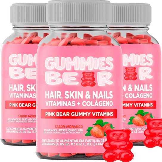 3 unidades do Gummy Bear Hair Vitamin Original Crescimento do Cabelo e