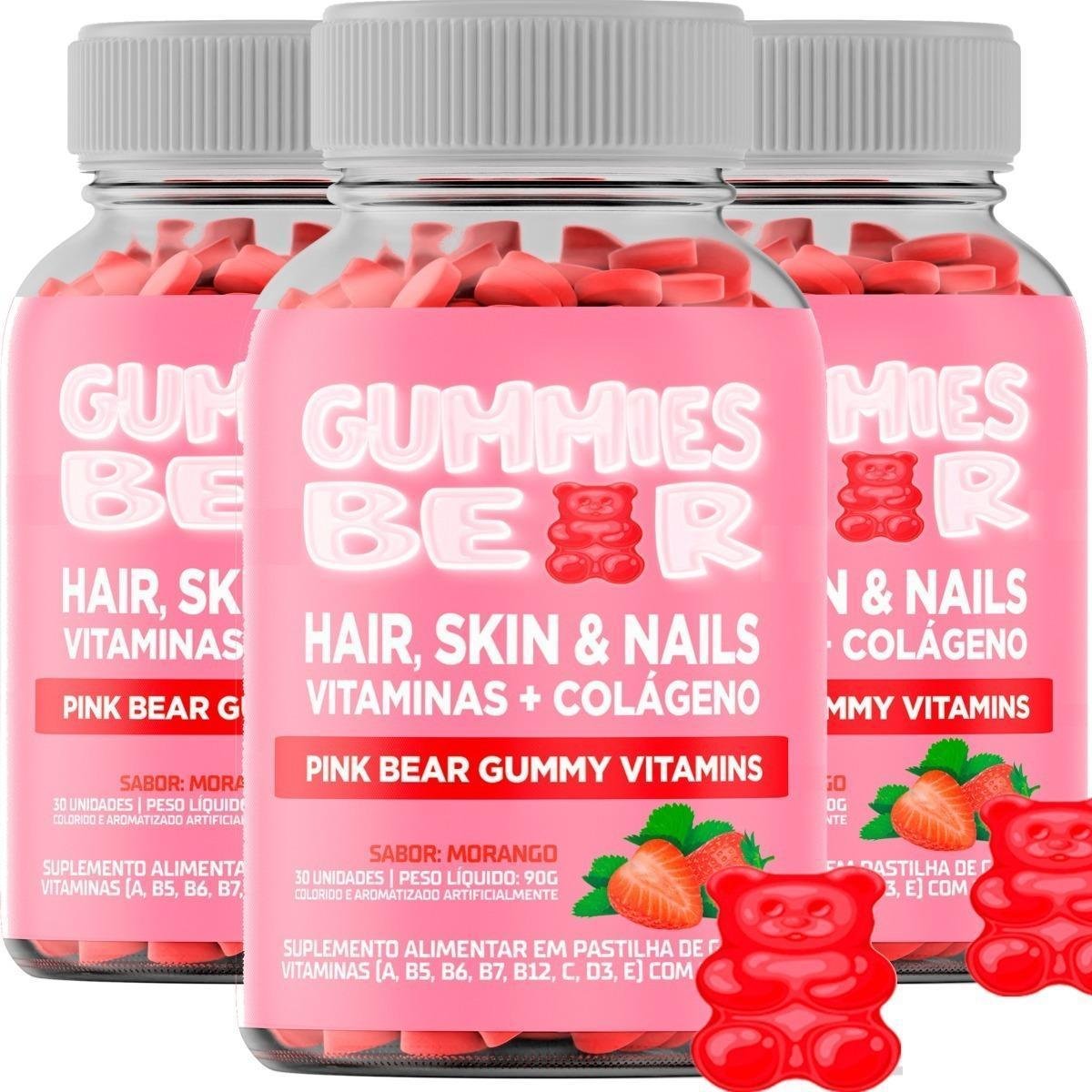 3 unidades do Gummy Bear Hair Vitamin Original Crescimento do Cabelo e 3 unidades do Gummy Bear Hair Vitamin Original Crescimento do Cabelo e