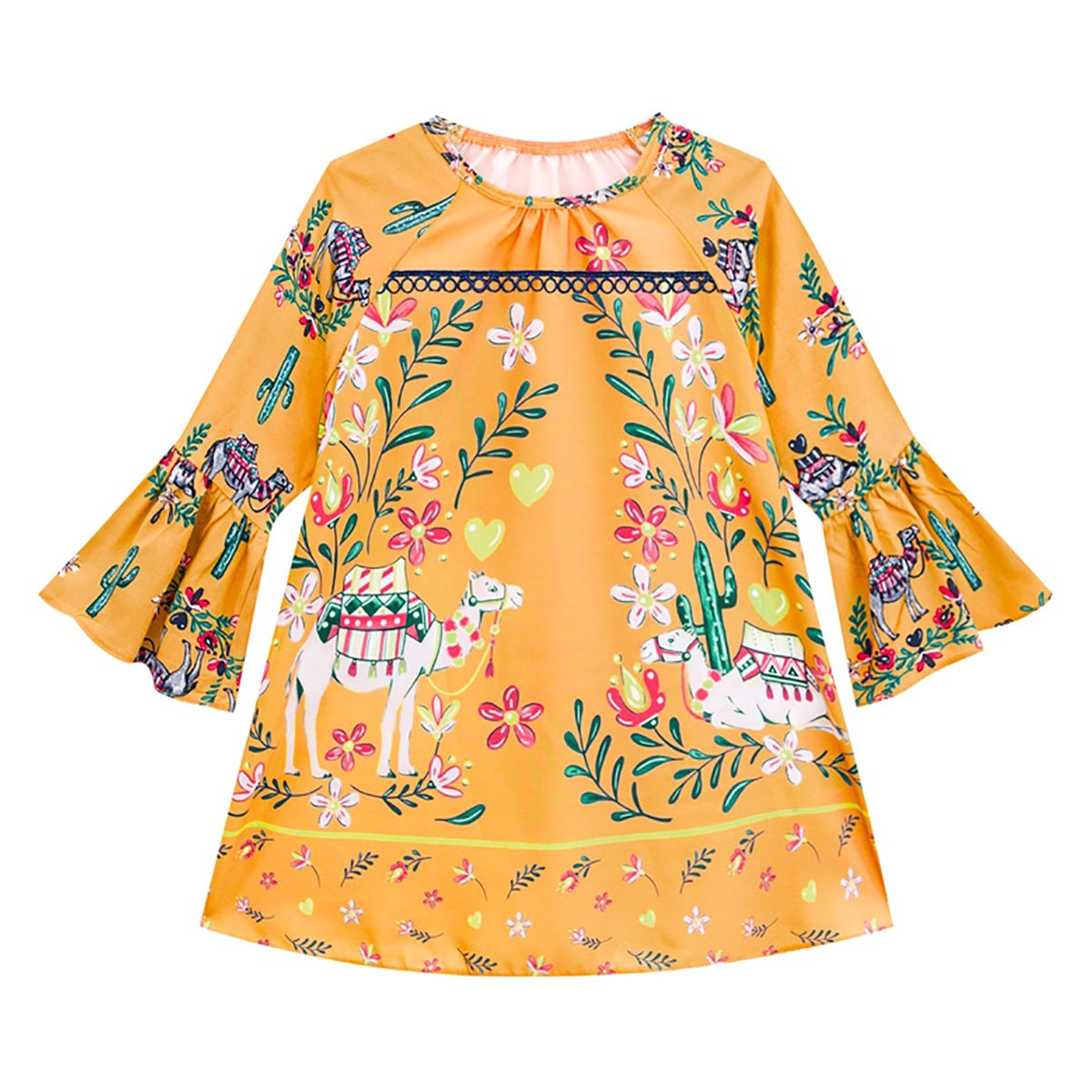 Vestido Bebê Nanai Cetim Manga Longa Floral