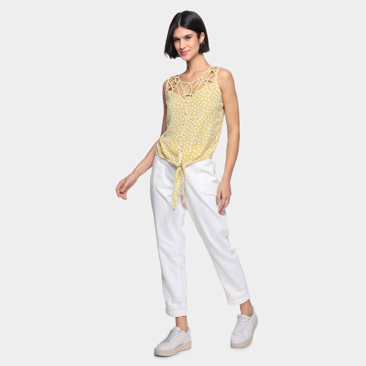 Regata Dom Fashion Recorte e Amarração Estampada Feminina - Tam: P - 3