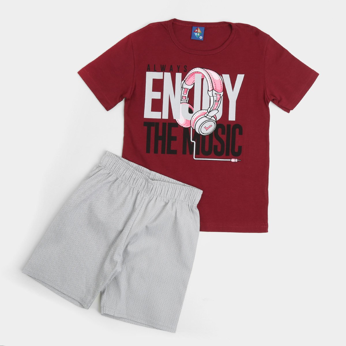 Conjunto Infantil Pipa Musica Camiseta + Bermuda Masculino