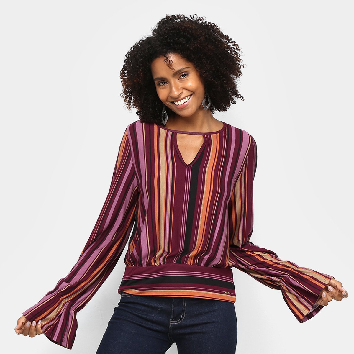 Blusa Marialicia Listras Manga Longa Feminina