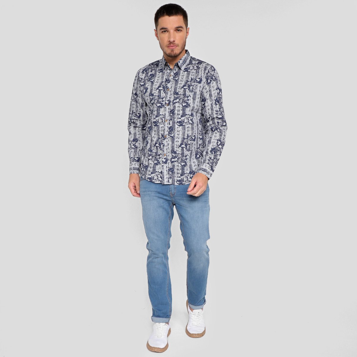 Camisa Pacifc Blue Full Print Flower - Tam: P - 3