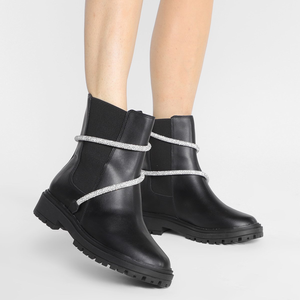 Bota Chelsea Cano Médio Vizzano Detalhe Brilho Tratorada Feminina - Tam: 34 - 1