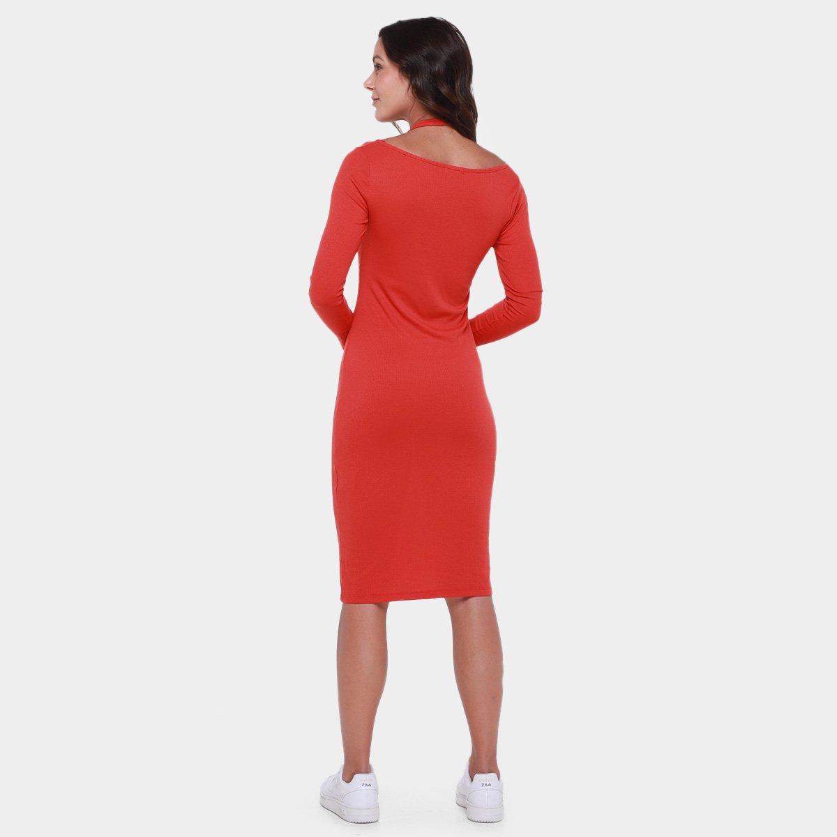 Vestido Shioo Tubinho Midi Manga Longa Canelado - Tam: G - 1