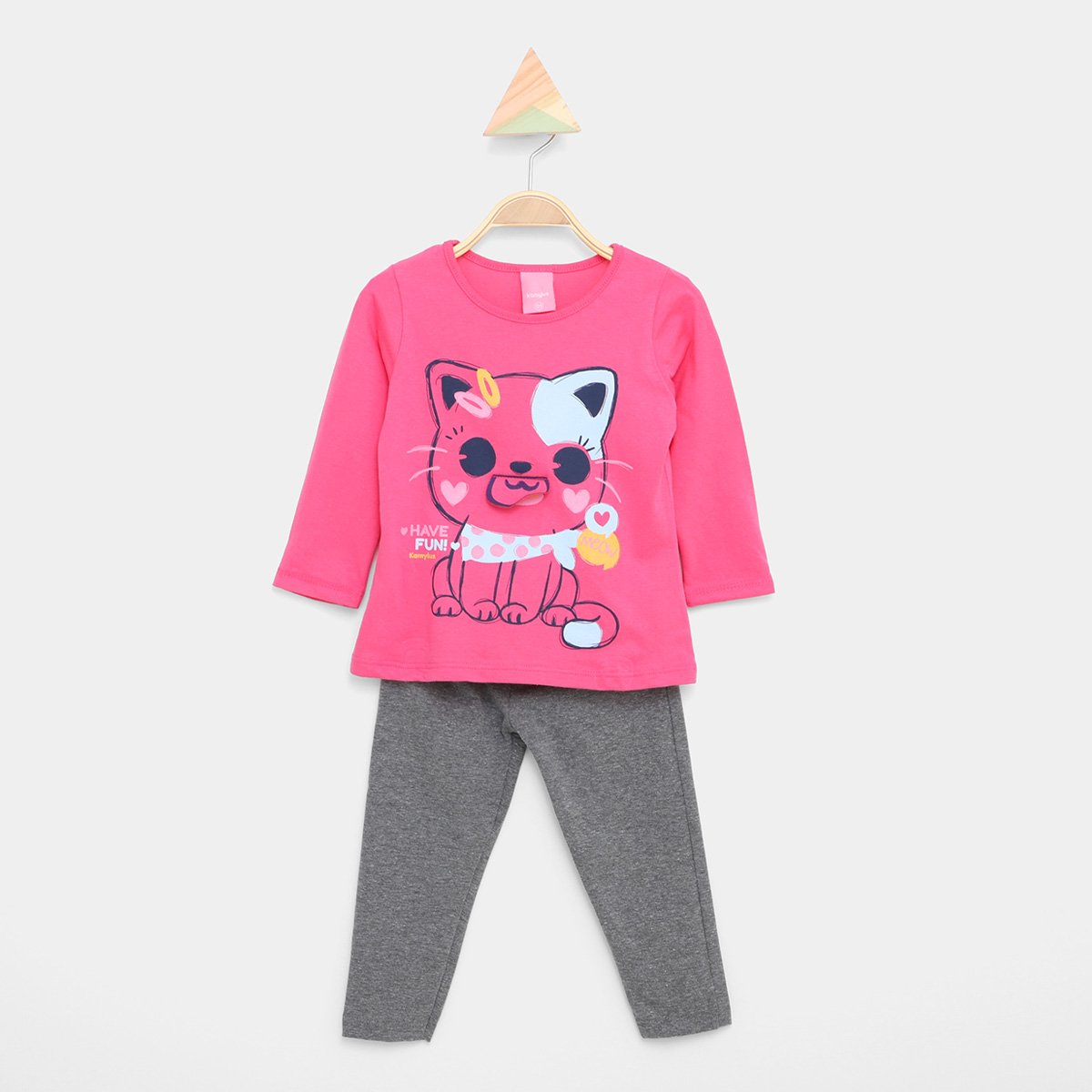 Conjunto Infantil Longo Kamylus Blusa Manga Longa e Calça Gatinho Menina