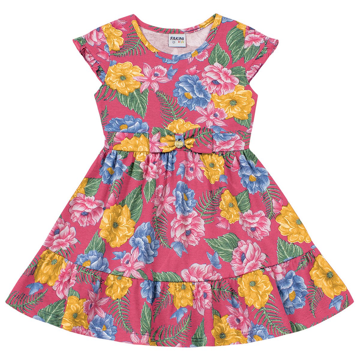 Vestido Bebê Fakini Floral Com Laço E Pingente