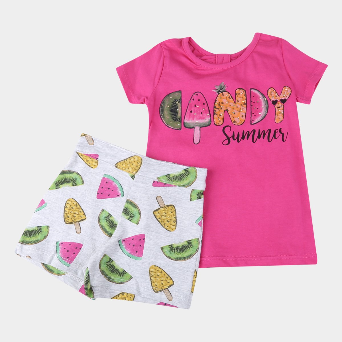 Conjunto Bebê Kyly Blusa e Shorts Frutinhas Feminino