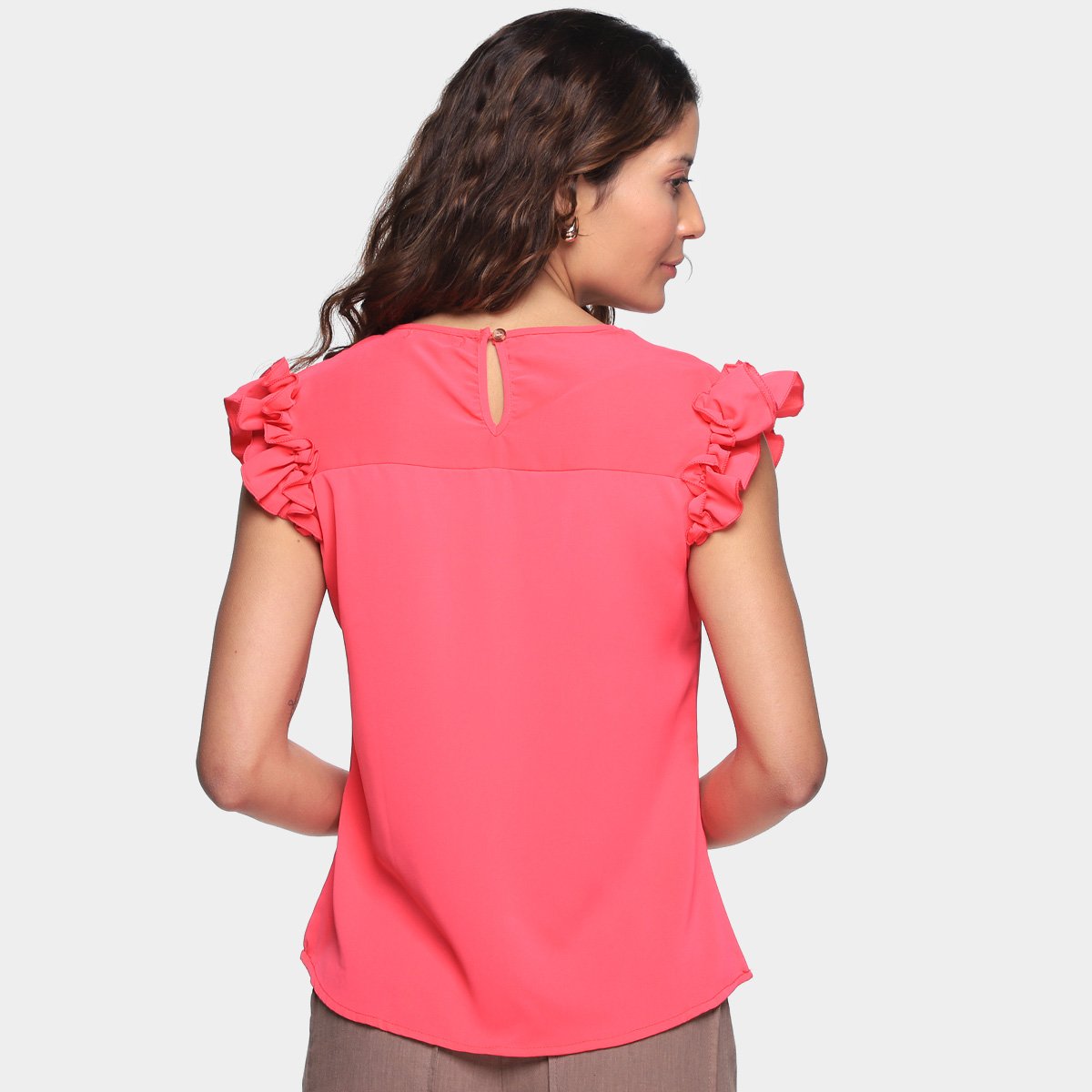 Blusa Dom Fashion Decote Recorte Manga Babado Feminina - Tam: P - 1