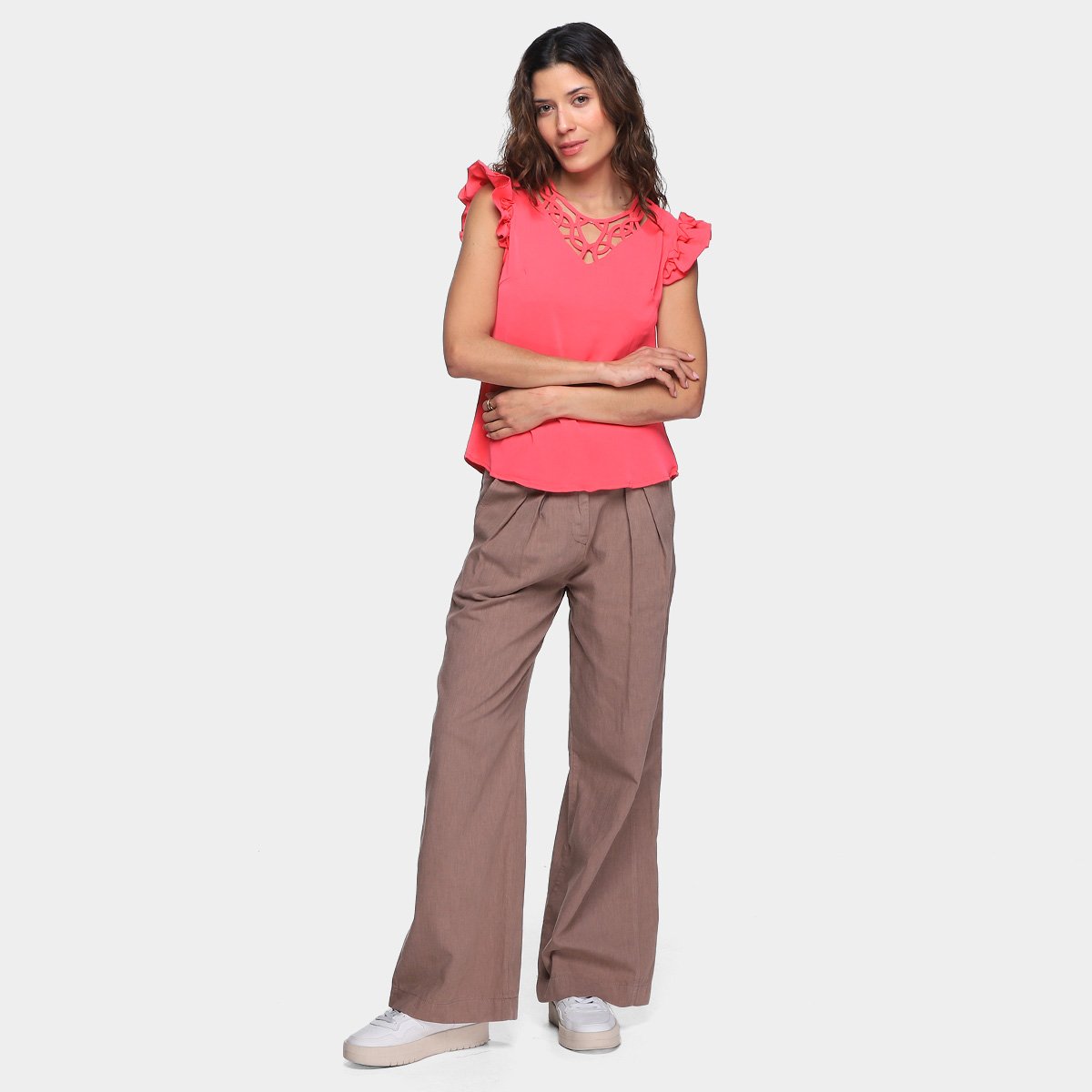 Blusa Dom Fashion Decote Recorte Manga Babado Feminina - Tam: P - 3