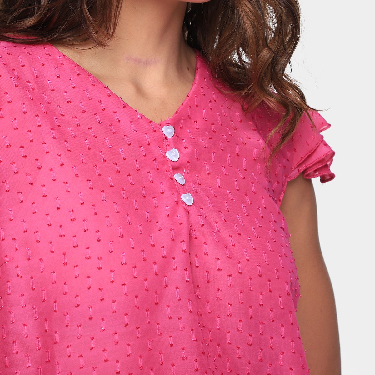 Blusa Dom Fashion Decote V Manga Curta Babado Feminina - Tam: P - 2