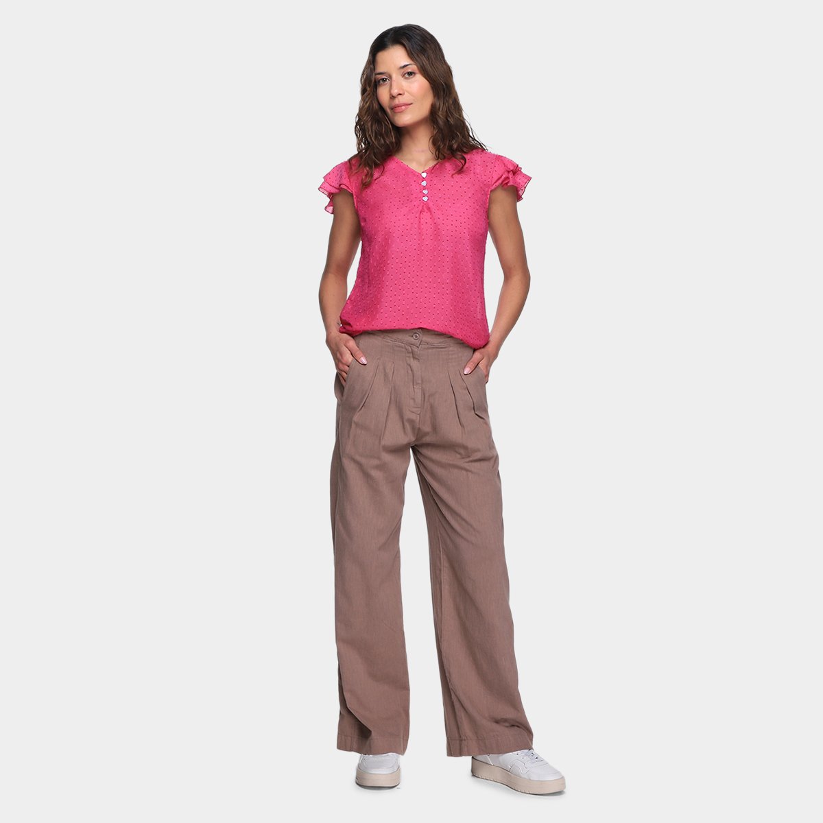 Blusa Dom Fashion Decote V Manga Curta Babado Feminina - Tam: P - 3