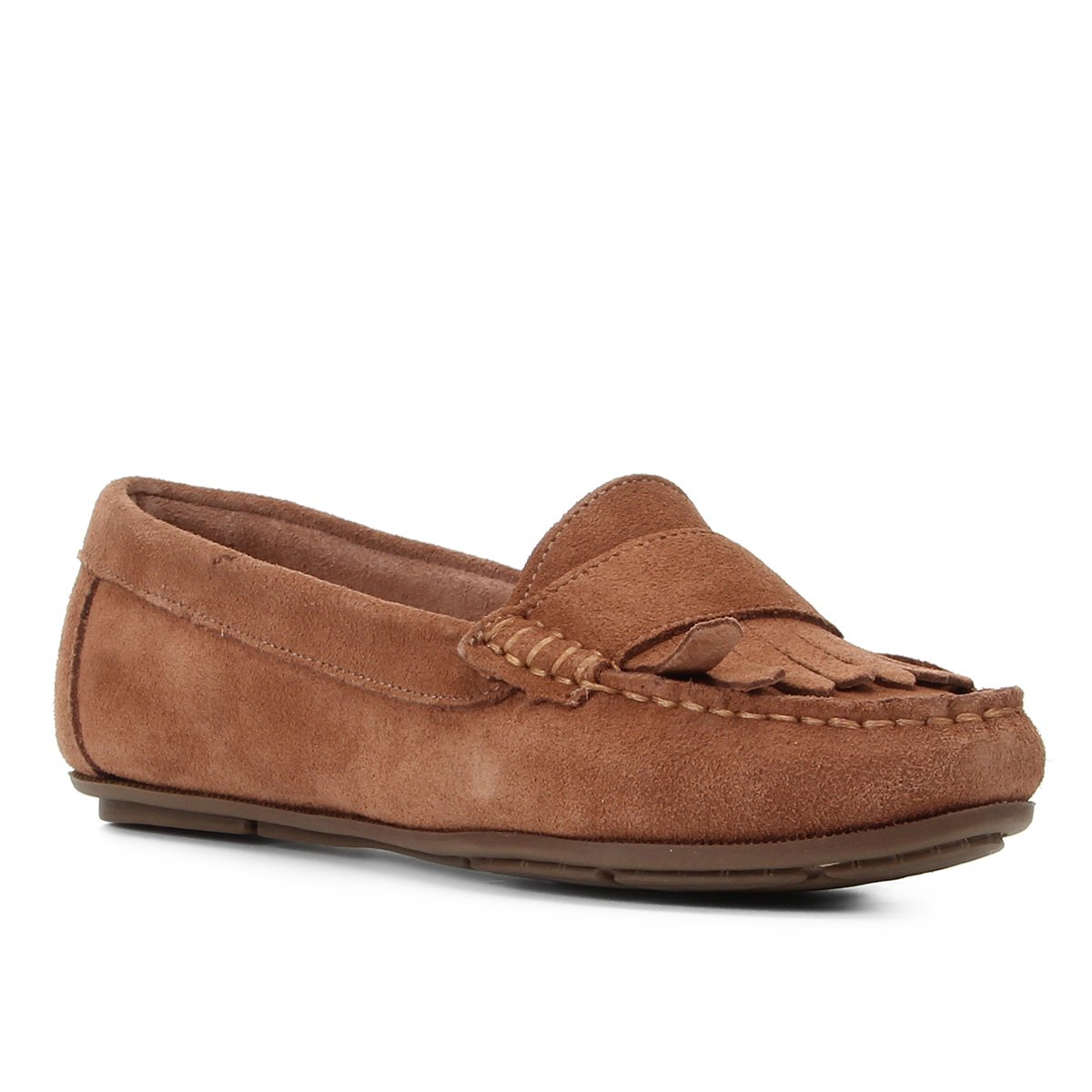 Mocassim Couro Shoestock Camurção Franjas Feminino