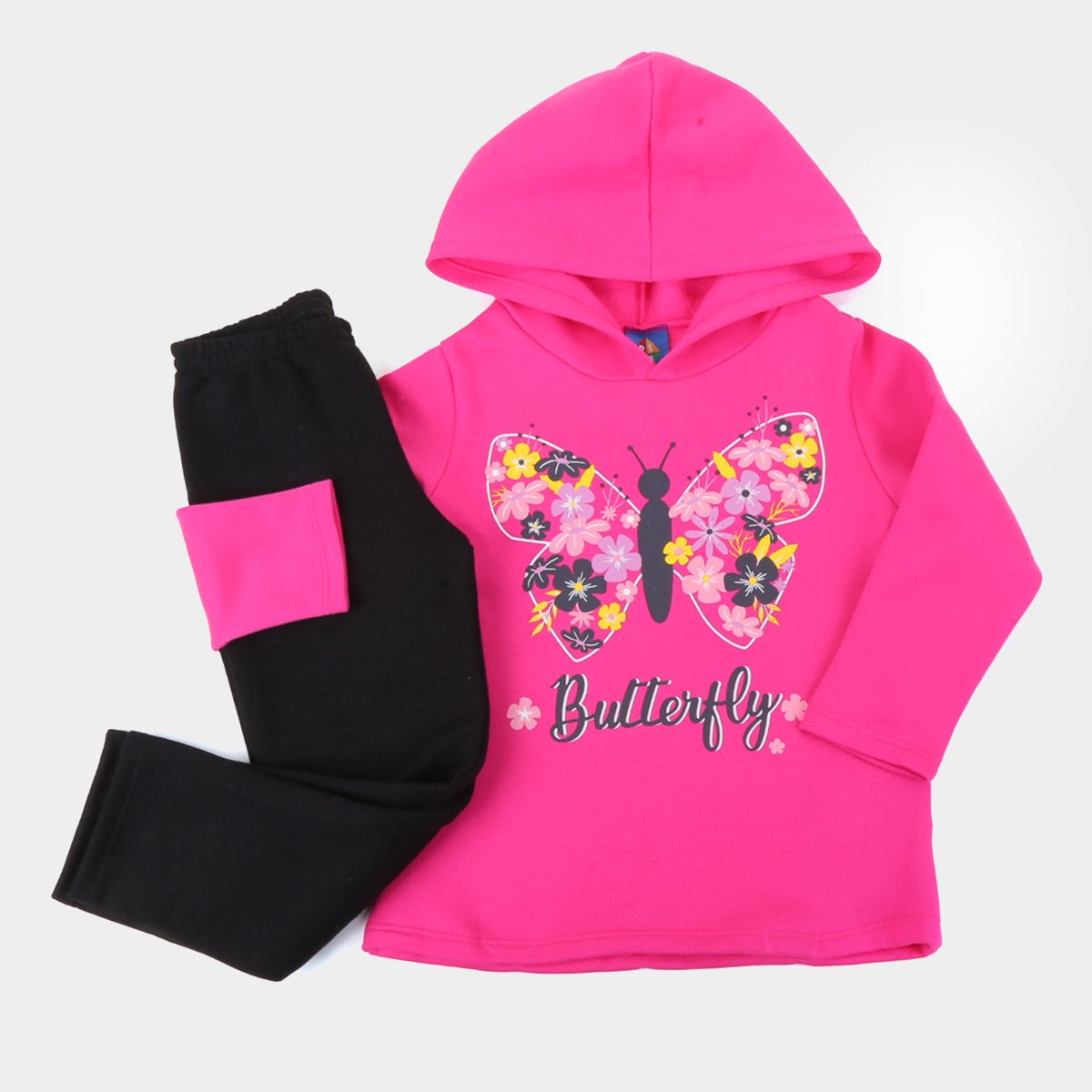 Conjunto Infantil Pipa Estampado Com Capuz Feminino