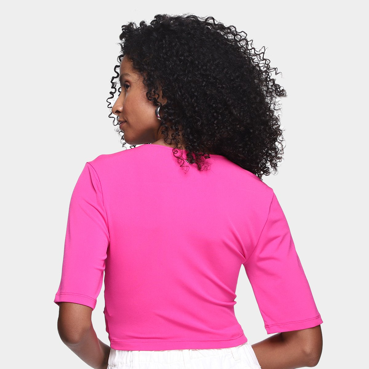 Blusa Cropped Morena Rosa Decote V Amarração Feminina - Tam: P - 1