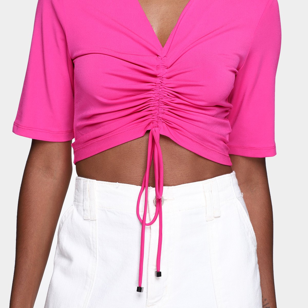 Blusa Cropped Morena Rosa Decote V Amarração Feminina - Tam: P - 2