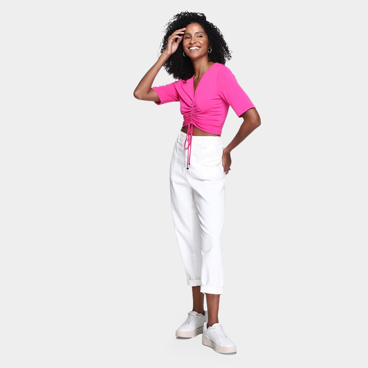 Blusa Cropped Morena Rosa Decote V Amarração Feminina - Tam: P - 3