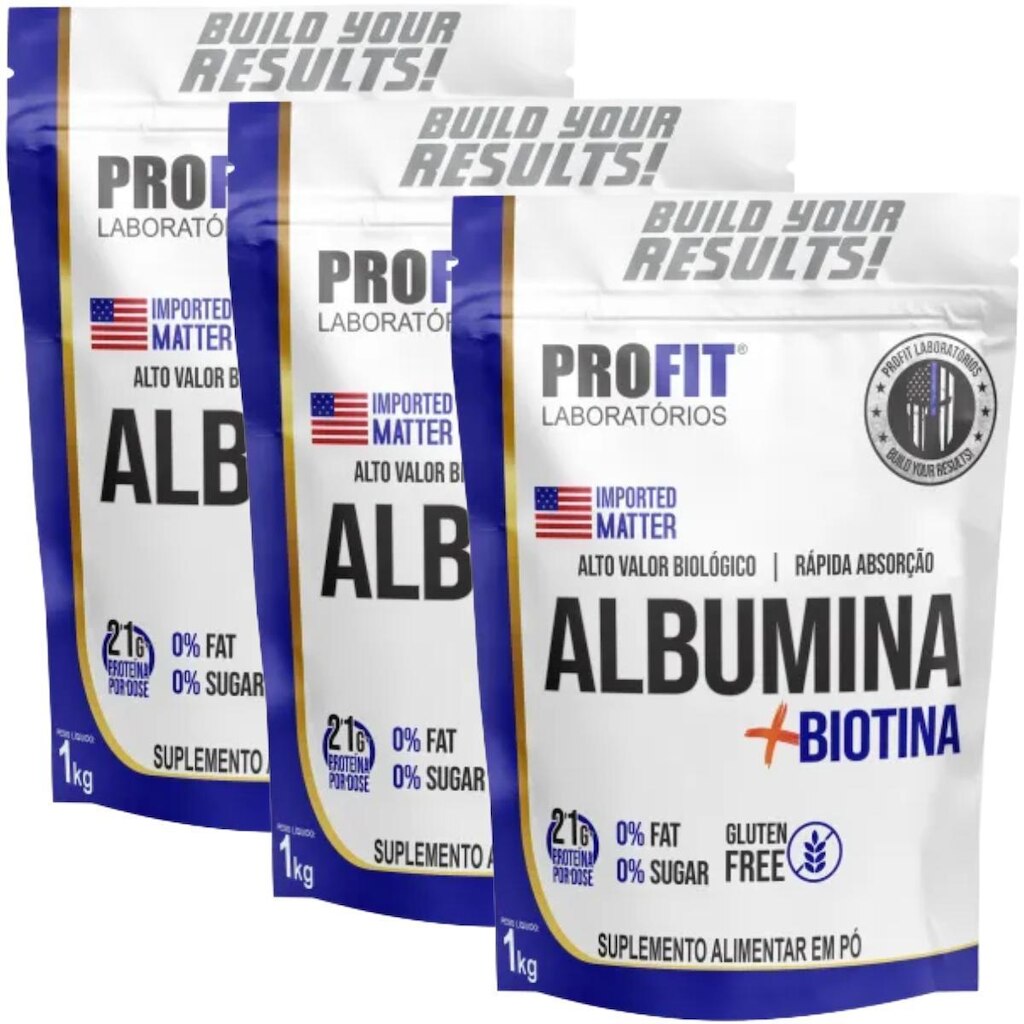 3X ALBUMINA COM BIOTINA PROTEÍNA 1KG PROFIT