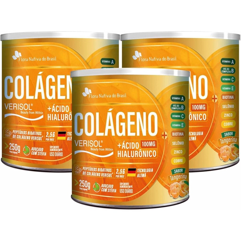 3x Cólageno Verisol Com Ácido Hialurônico 250g Flora Nativa