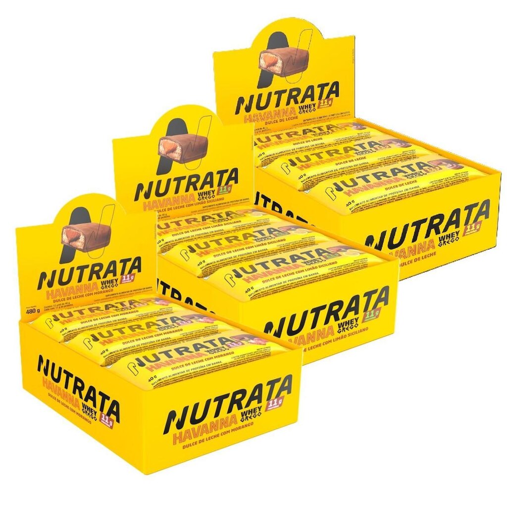 3x Grego Bar Havanna, Limão e Morango - Nutrata 12 un.
