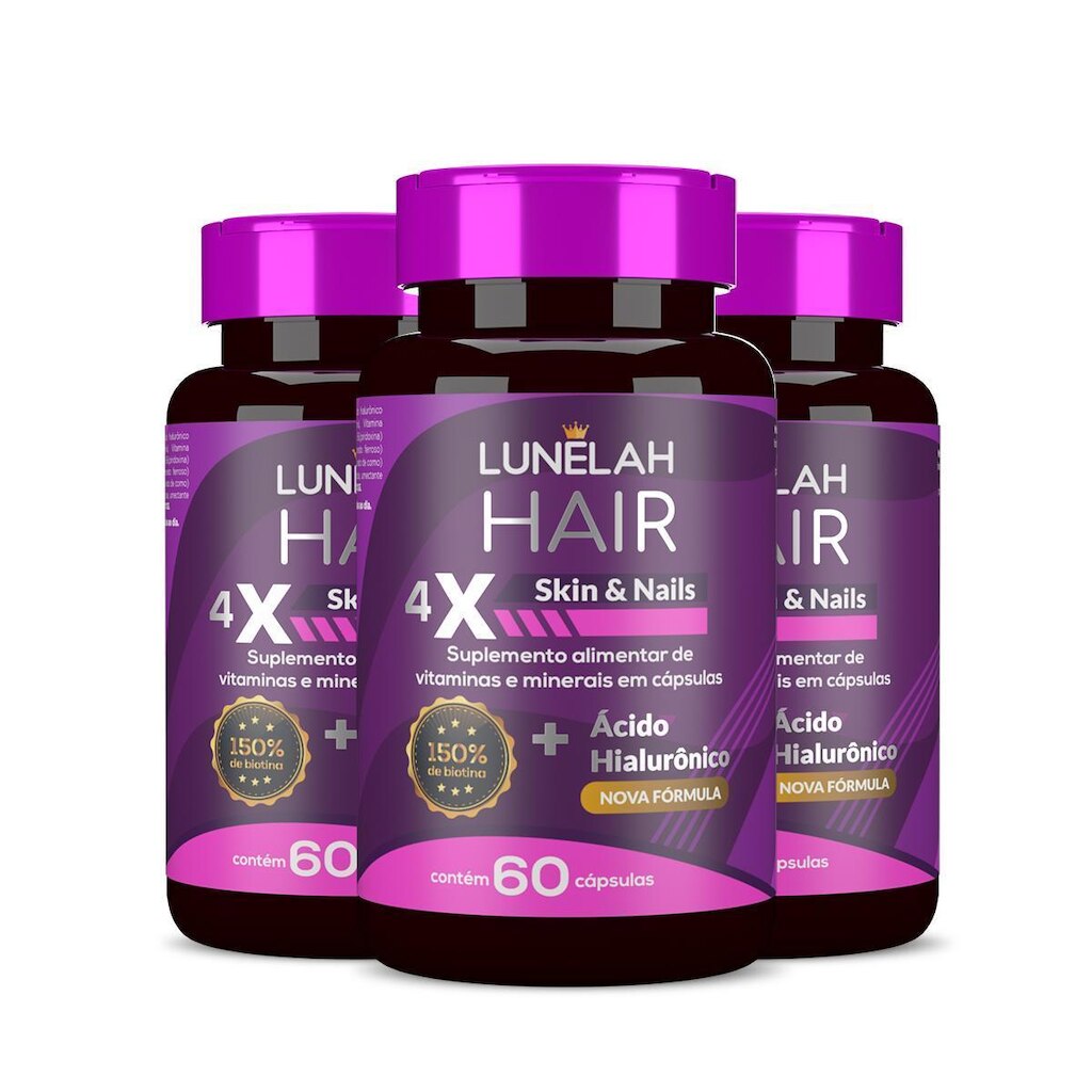 3x LUNELAH CABELO PELE E UNHAS + ACIDO HIALURONICO 60CAPS