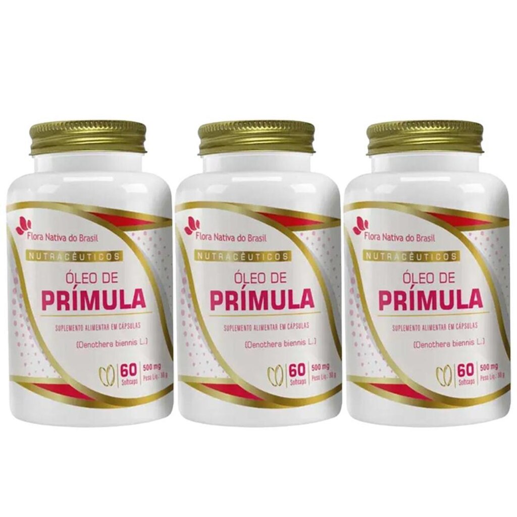 3x Óleo de Prímula 100% Puro 60 SoftCaps 500mg - Flora Nativa do Brasil
