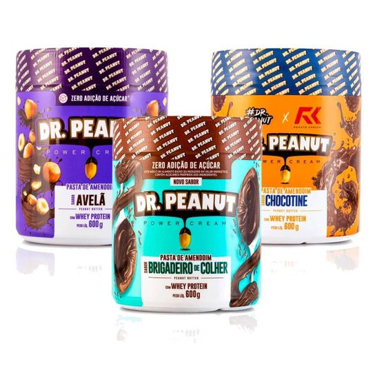 3x Pastas de amendoim 600g Dr Peanut - Avelã+Paçoca+Leite em Pó - Branco Menor preço em 3x Pastas de amendoim 600g Dr Peanut - Avelã+Paçoca+Leite em Pó - Branco
