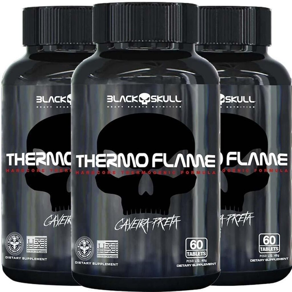 3x Thermo Flame 60 Tabs - Melhor Termogênico - Black Skull