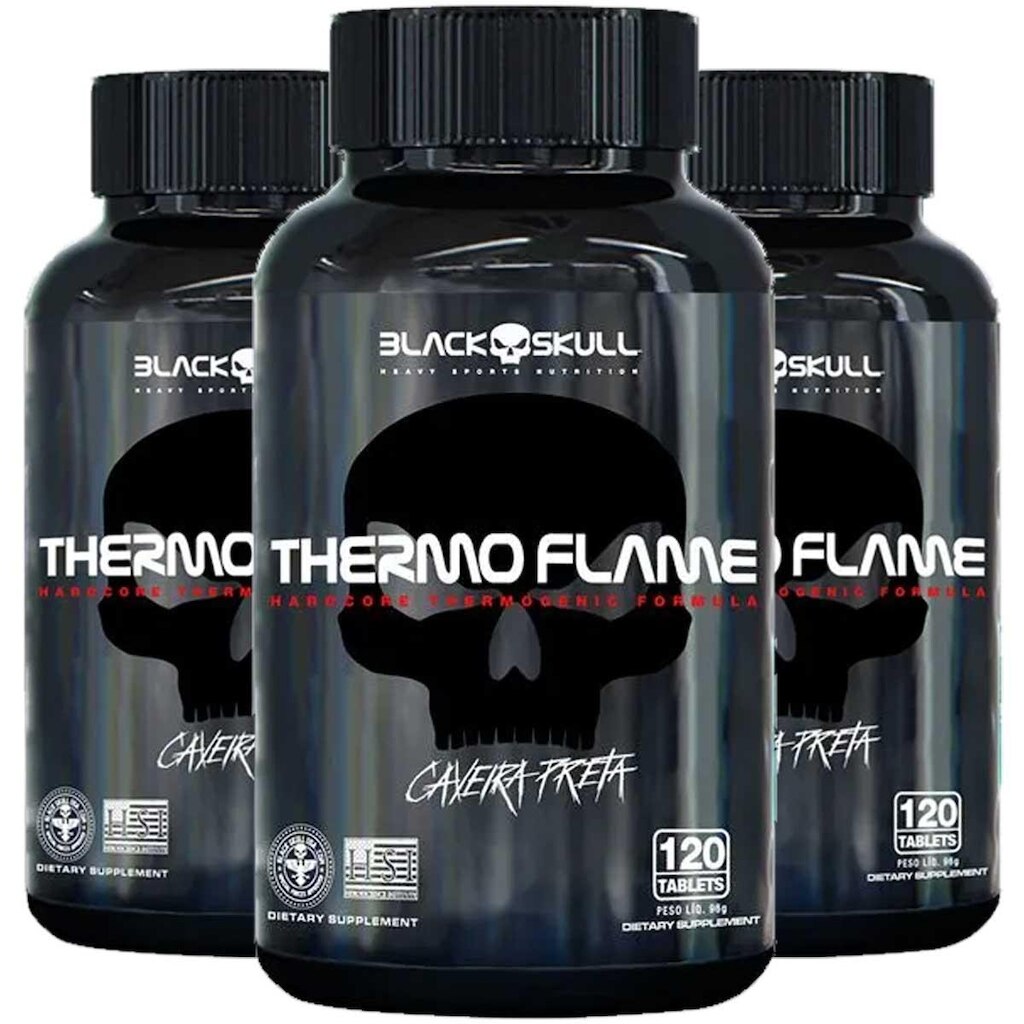 3x Thermo Flame Termogênico 120 Tab Cada Black Skull