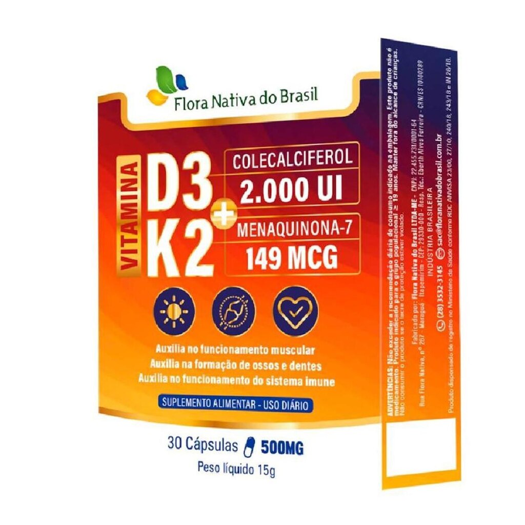 3x Vitamina K2 Menaquinona + D3 Colecalciferol 30 Cápsulas 500mg