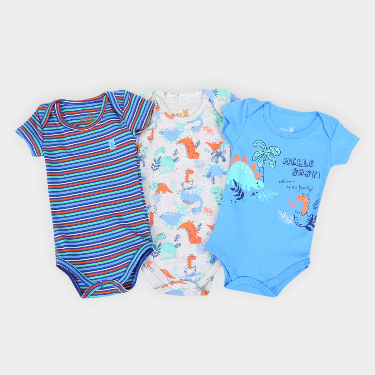 Kit Body Bebê Kiko & Kika Suedine Estampado Masculino 3 Peças