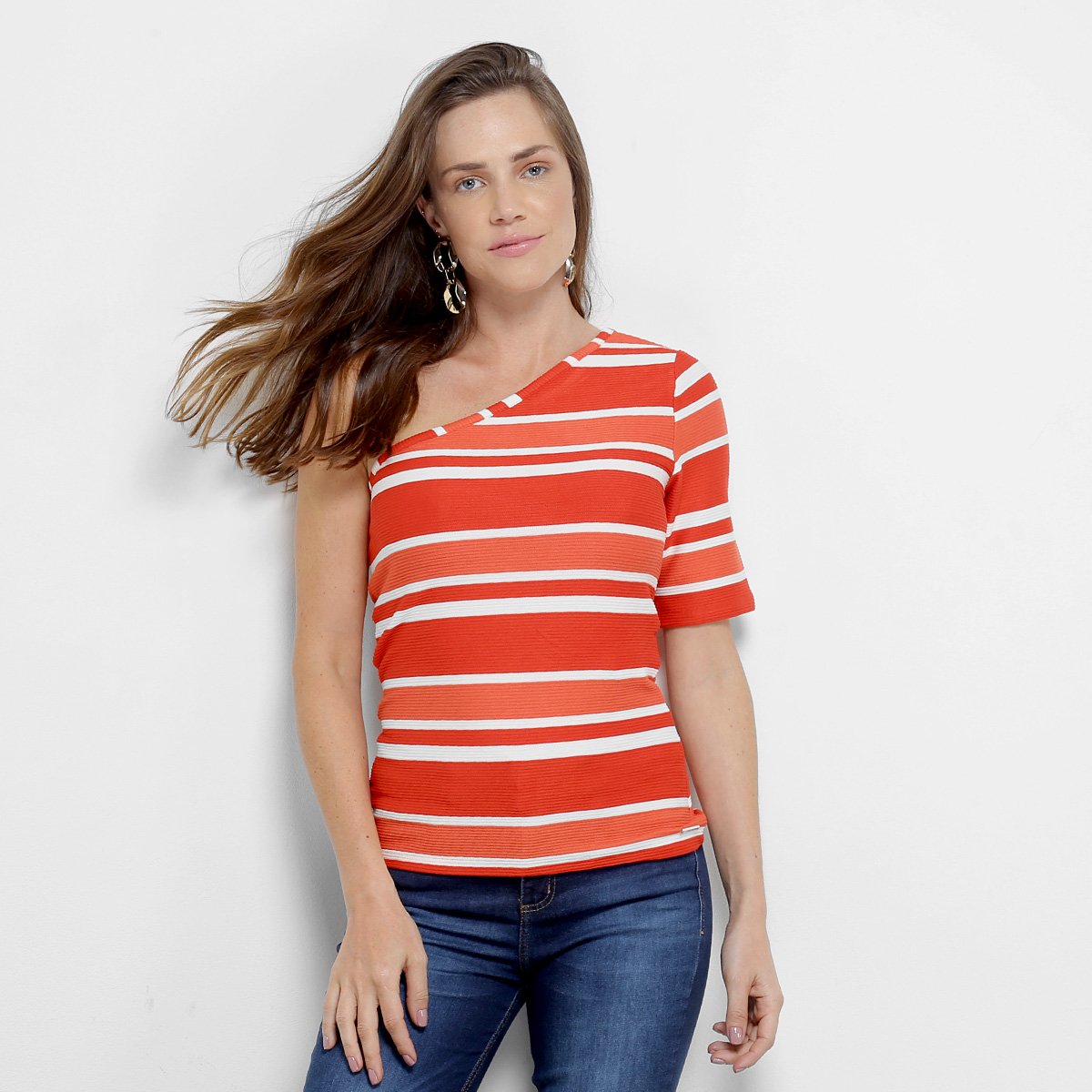 Blusa Colcci Um Ombro Só Listrada Feminina