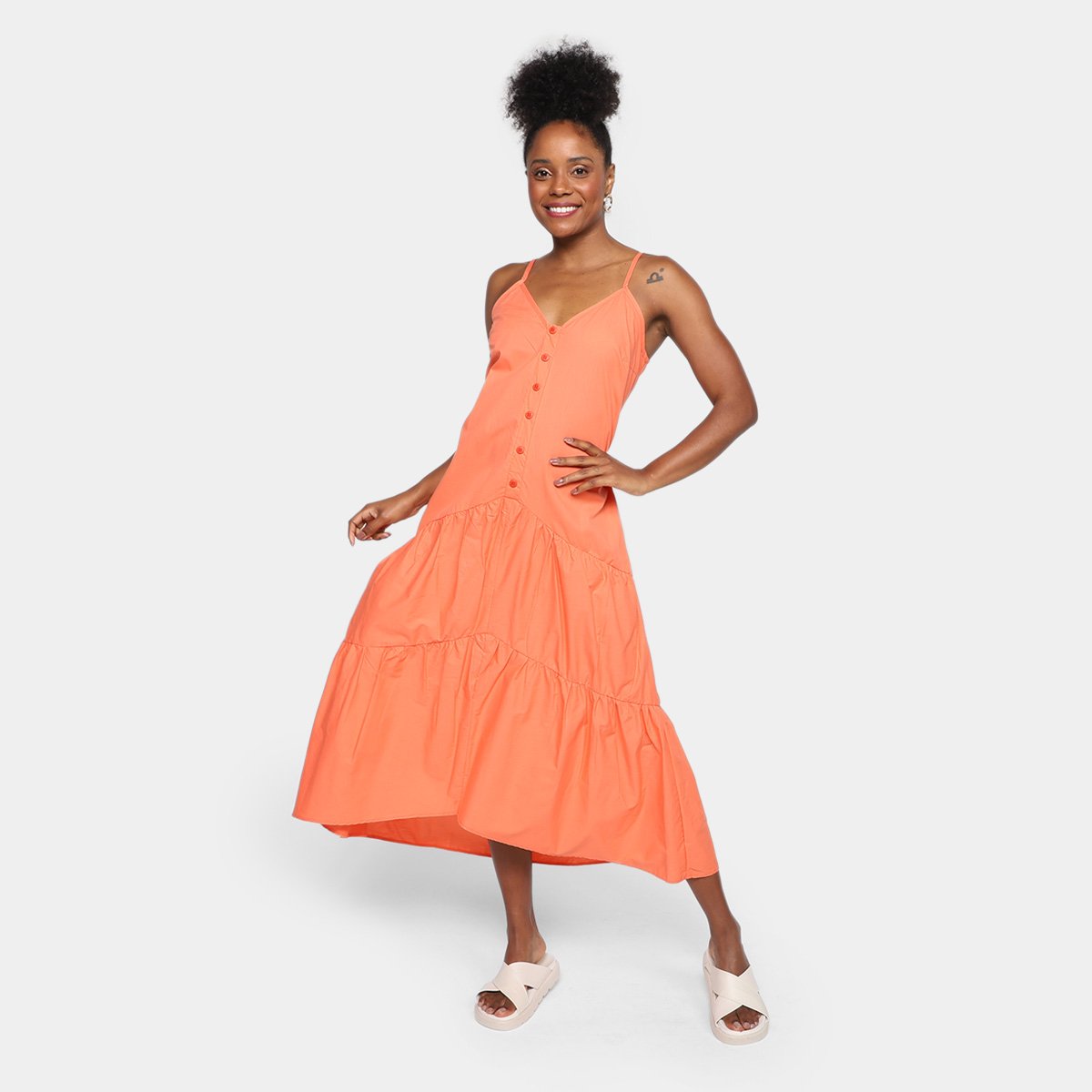 Vestido Mercatto Midi Com Abotoamento