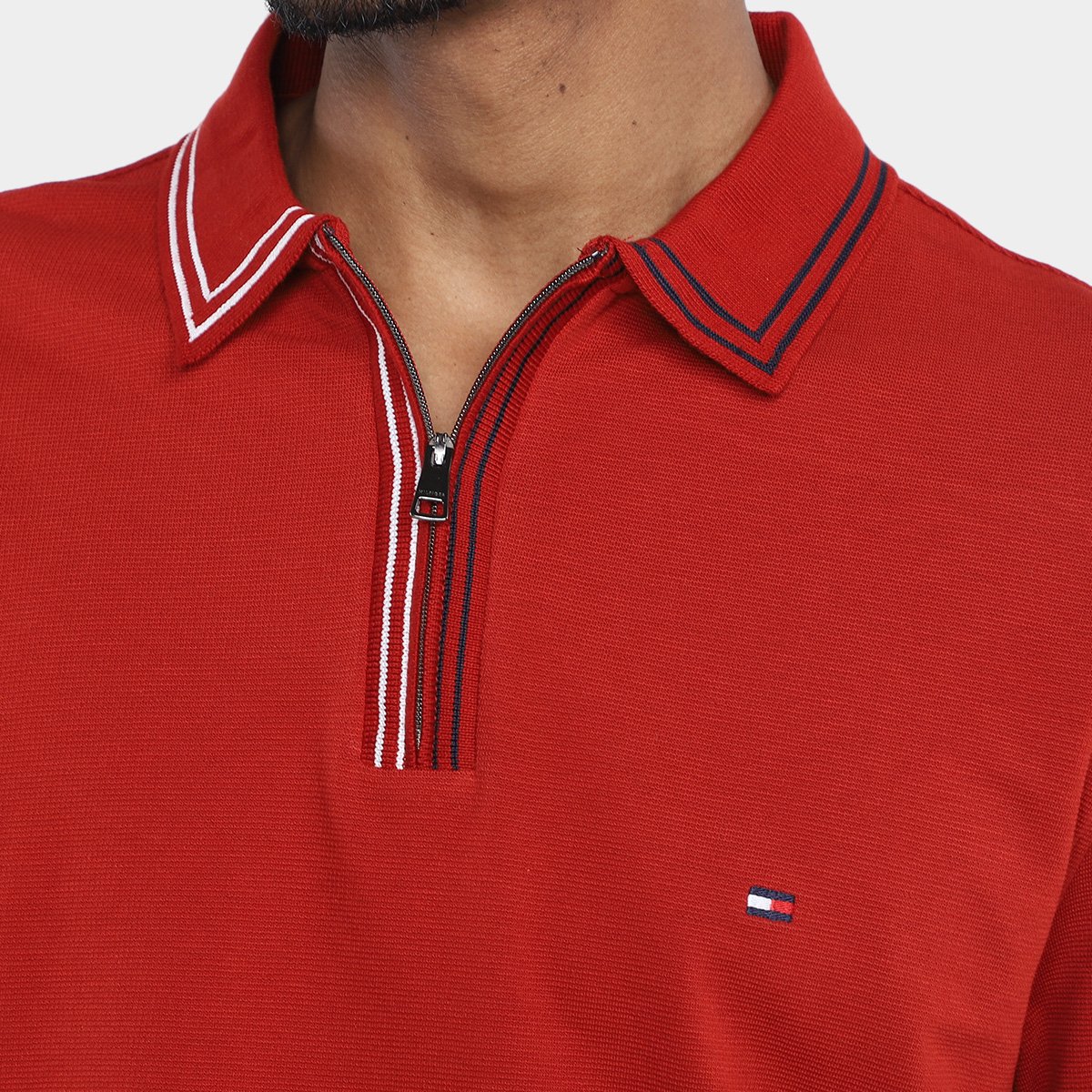 Camisa Polo Tommy Hilfiger Rwb Zip Placket Tipping Masculina - Tam: M - 2