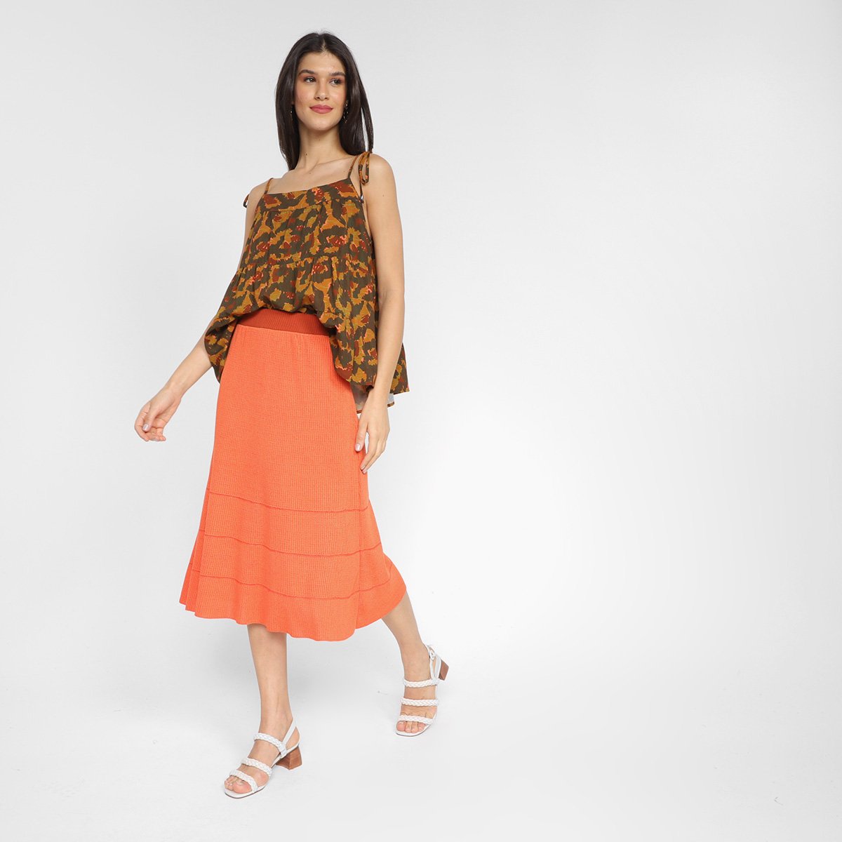 Saia Animale Jeans Tricô Evasê Cintura Alta - Tam: M - 1