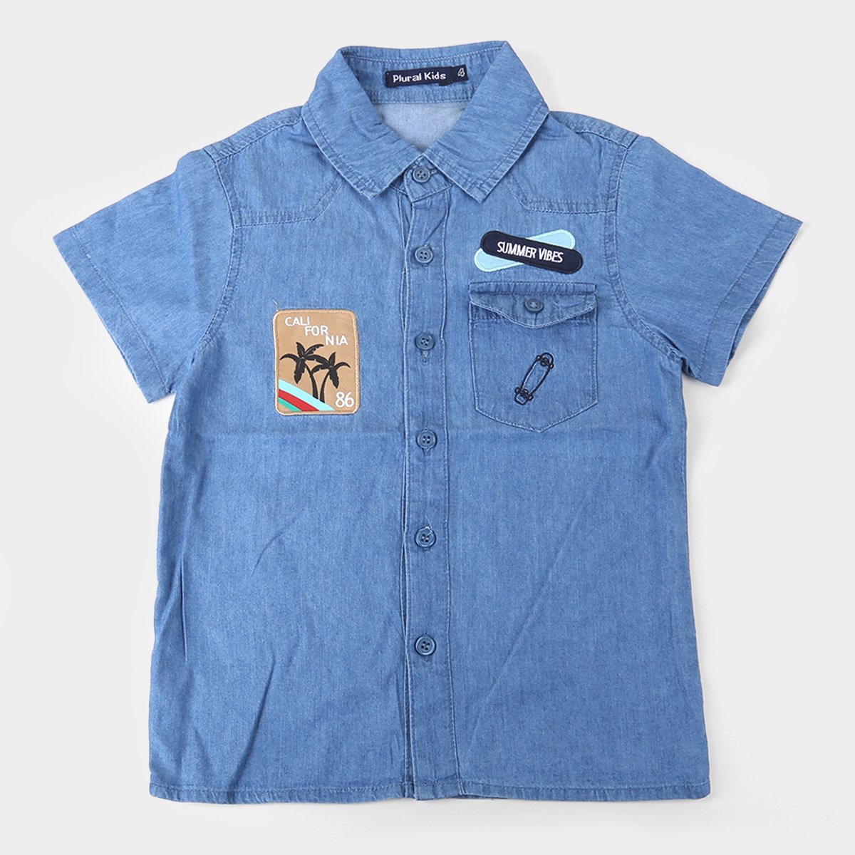 Camisa Jeans Infantil Plural Kids Summer Vibes Masculina