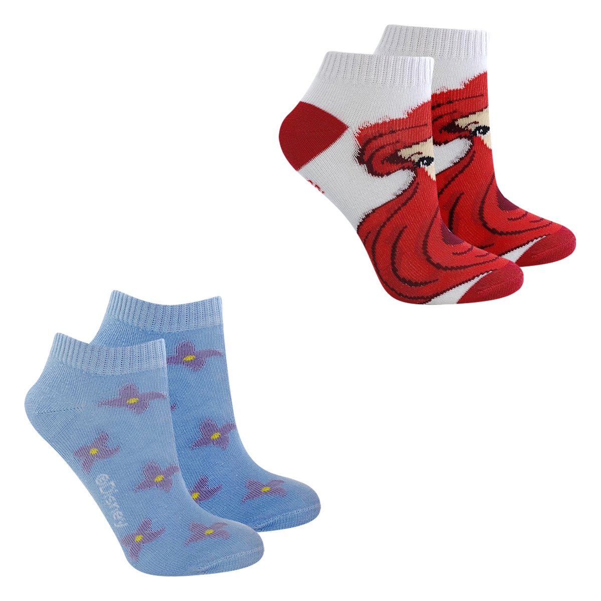 Kit Meia Infantil Disney Pequena Sereia Cano Curto 2 Pares Feminino
