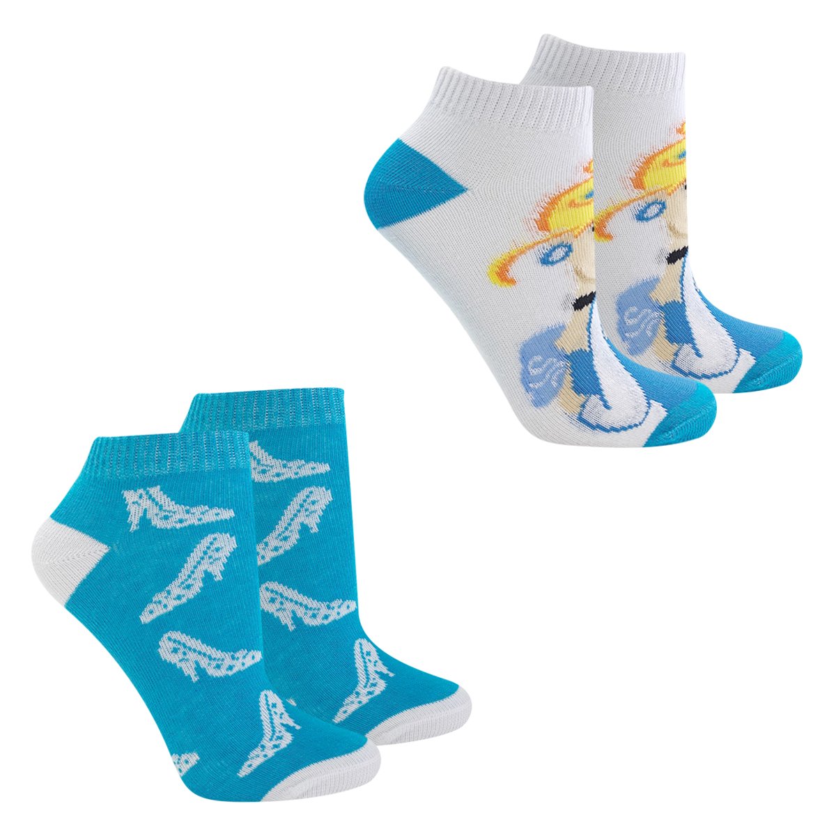 Kit Meia Infantil Disney Cano Curto Cinderela 2 Pares Feminina