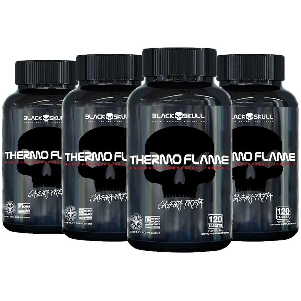 4x Thermo Flame Termogênico 120 Tabletes - Black Skull