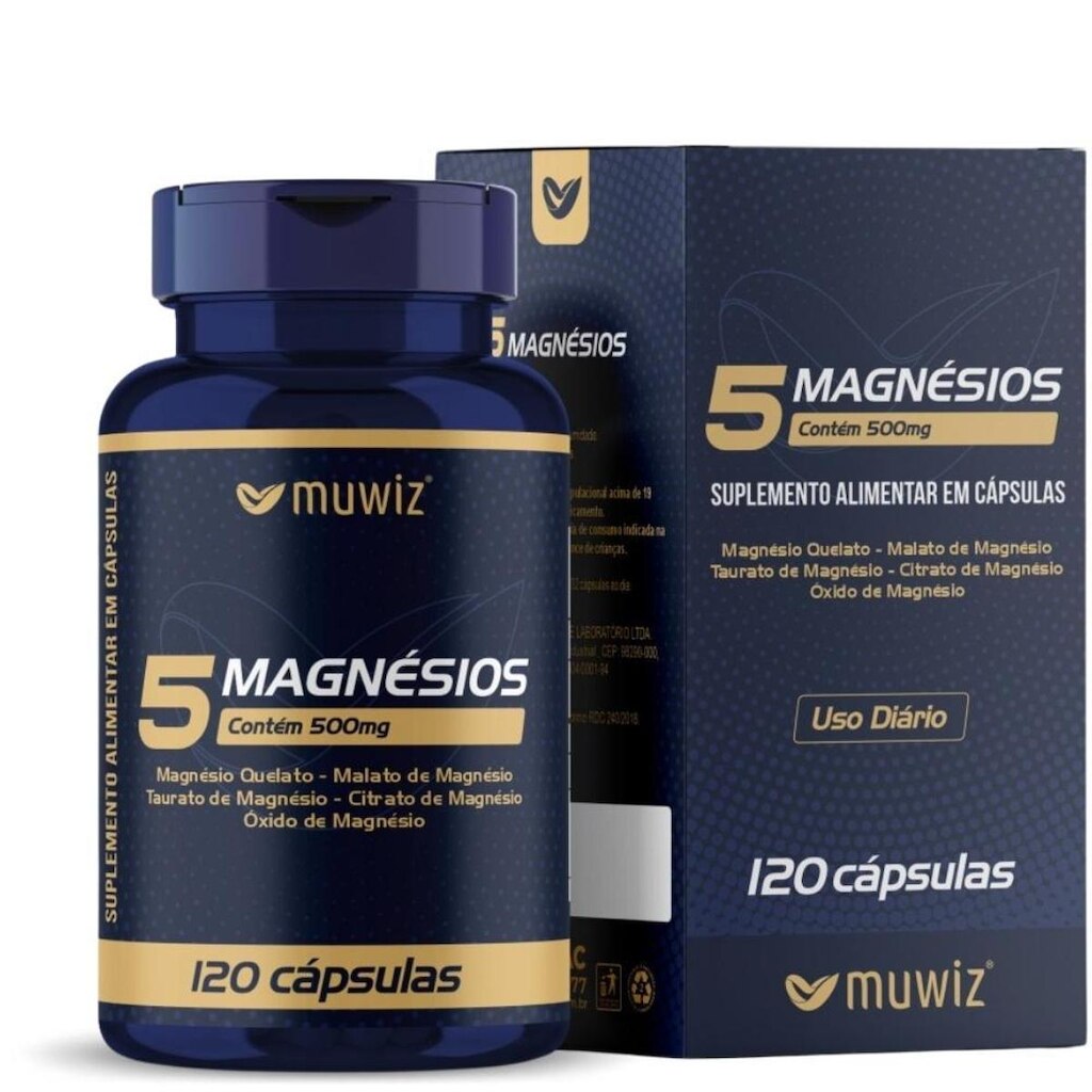 5 Magnésios 120 cápsulas 500mg Muwiz