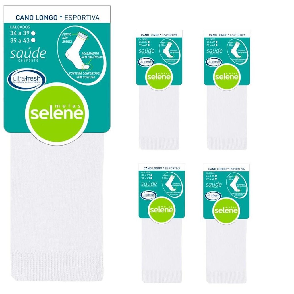 5 pares de meias Selene Cano Longo Indic P/ Diabéticos Algodão 6301