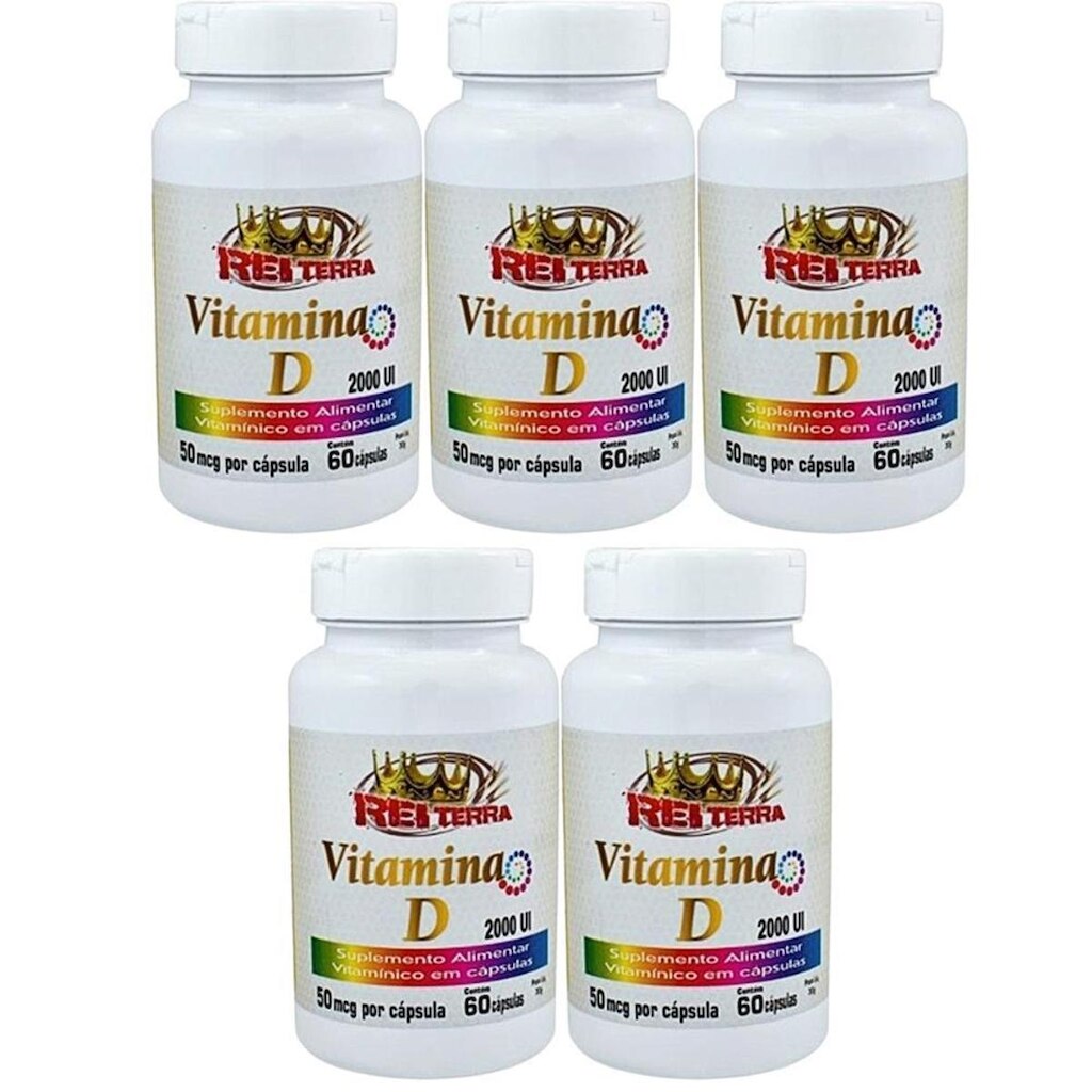5 Potes de Vitamina D Colecalciferol 60 Cápsulas 500mg