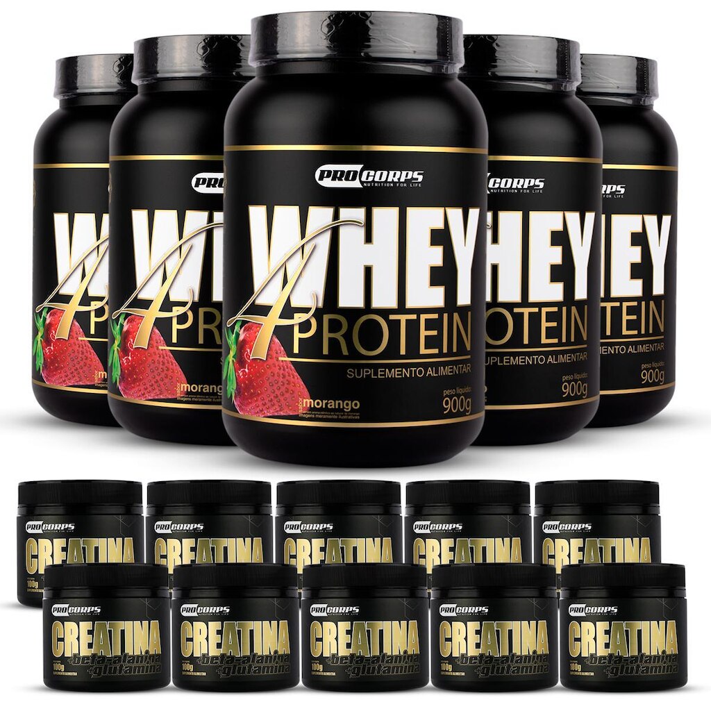 5 Whey 4 Protein 900g + 10 Creatinas 100g - Procorps
