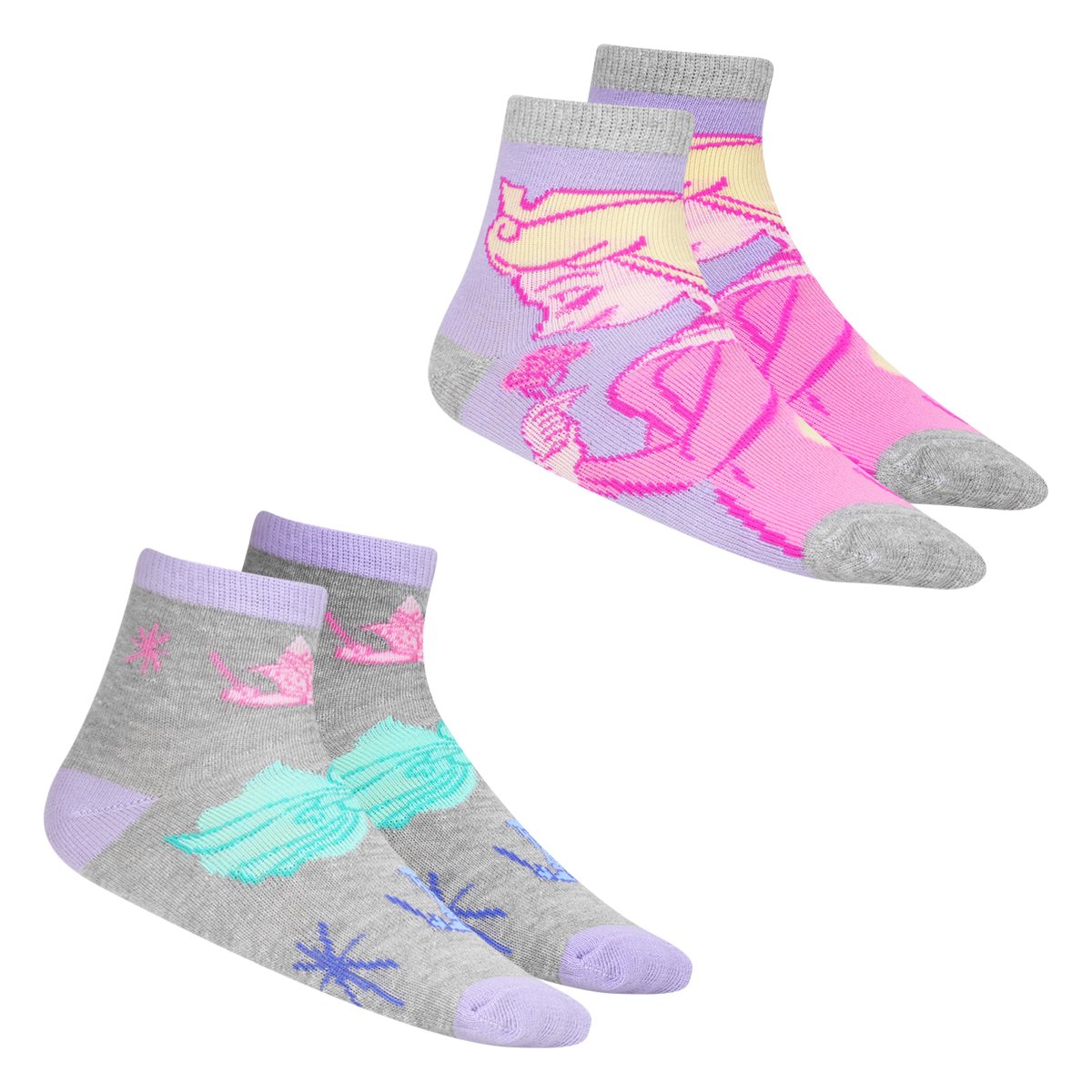 Kit Meia Infantil Disney Cano Médio Bela Adormecida Com 2 Pares Feminino