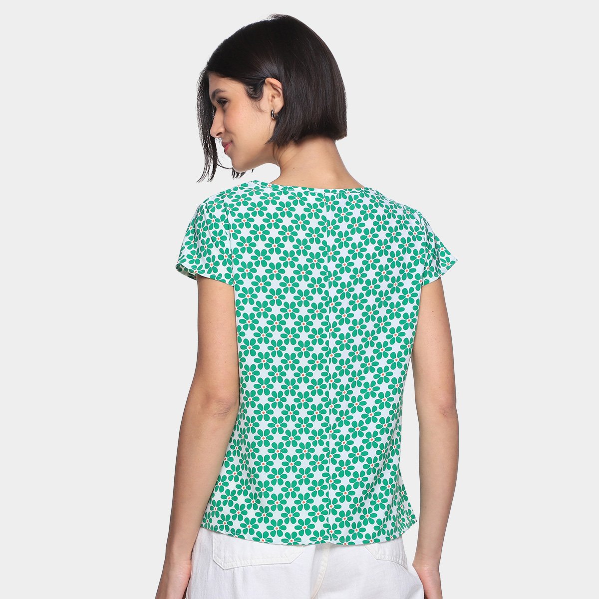 Blusa Dom Fashion Decote Recorte Tule Estampada Feminina - Tam: P - 1