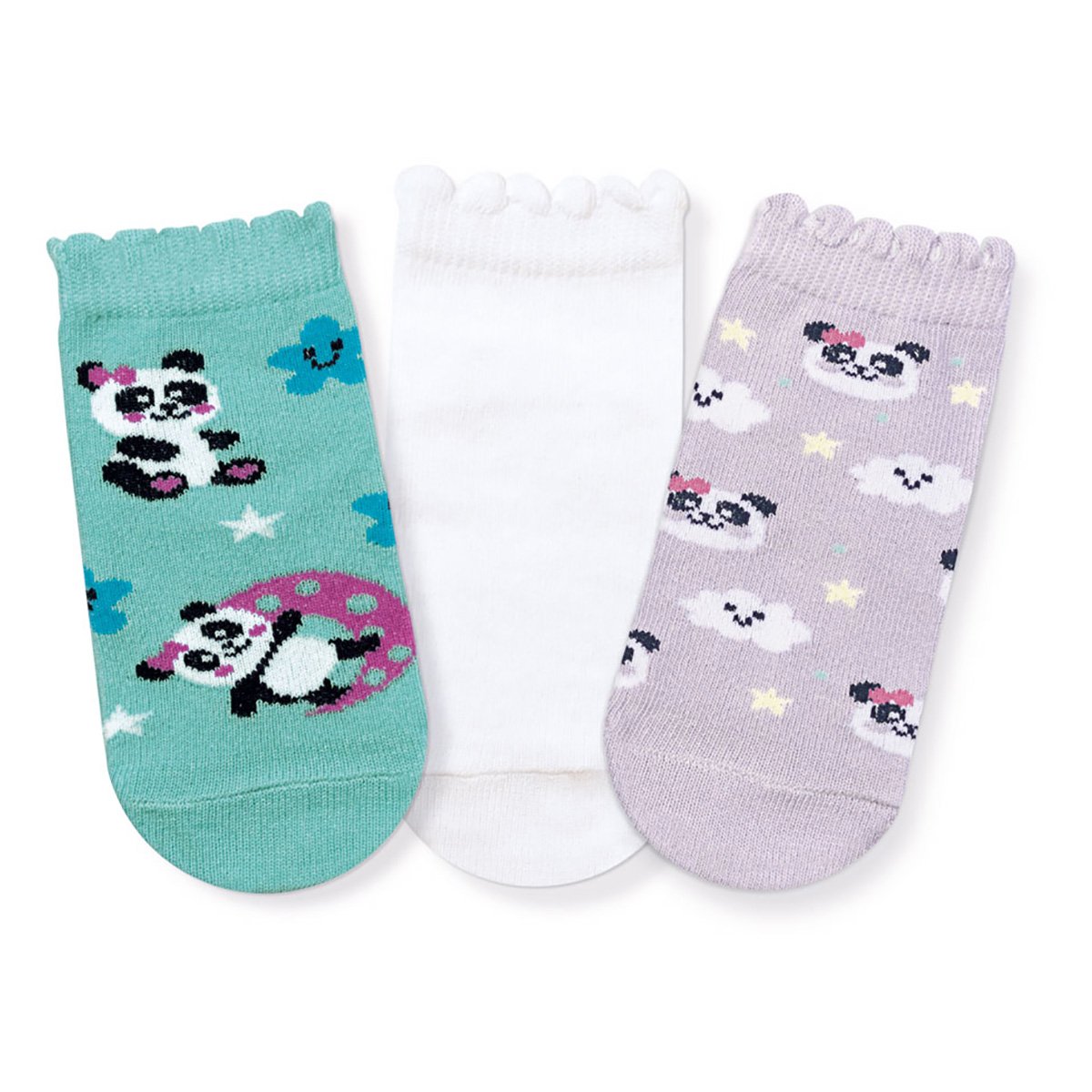 Kit Cia da Meia Meia Infantil Cano Baixo Panda c/ 3 Peças Feminina