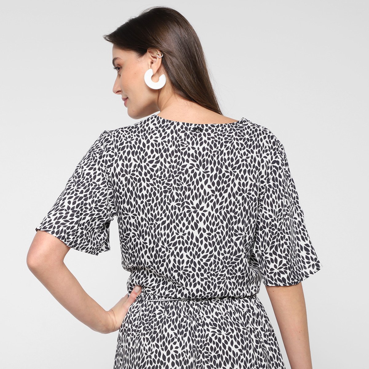 Blusa Morena Rosa Floral com Amarração Feminina - Tam: P - 1