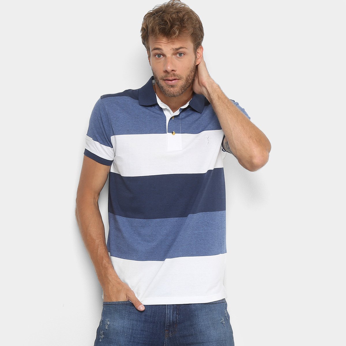 Camisa Polo Aleatory Listrada Fio Tinto Masculina